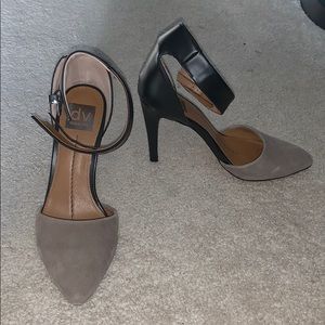 Gray suede pumps